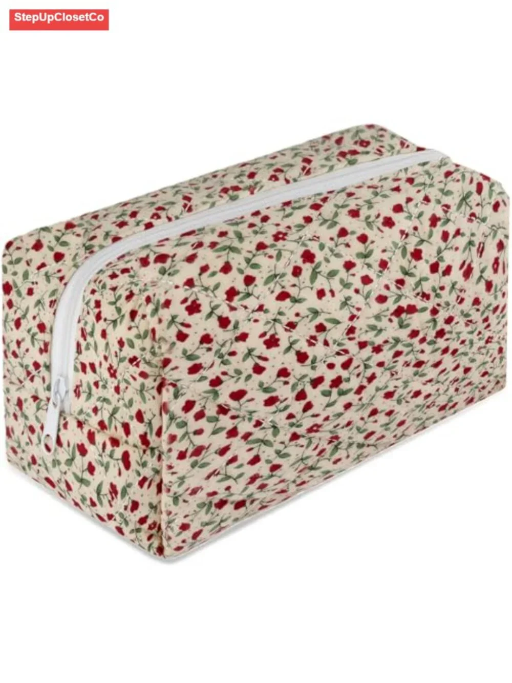 Quilted Cotton Floral Makeup Bag Organizer Travel Toiletry Pouch